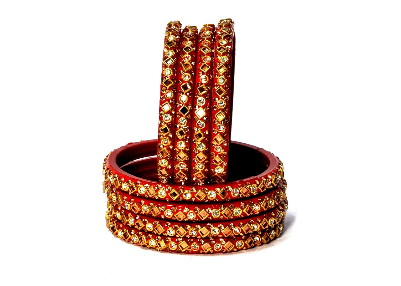 ISHIKA BANGLES Glass Glossy Finish Studded With Zircon Beads And Gemstone Bangle Set For Women And Girls Red Color Bangle Set_(Pack Of 8 Bangle Set)_Size (2.8) (B0BGY3TG64) Amazon Price History, Amazon Price Tracker