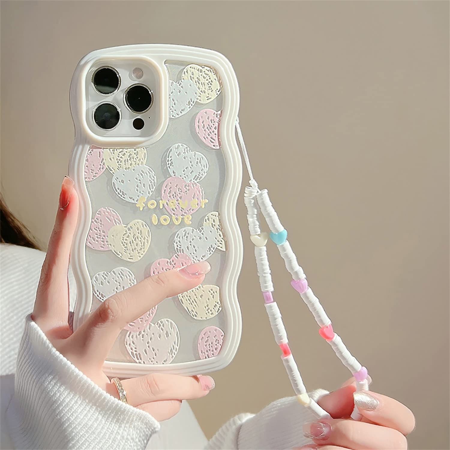 Emlivi Custodia per iPhone 12 Mini con braccialetto di perle, motivo floreale, alla moda, per iPhone 12 Mini, colore: viola