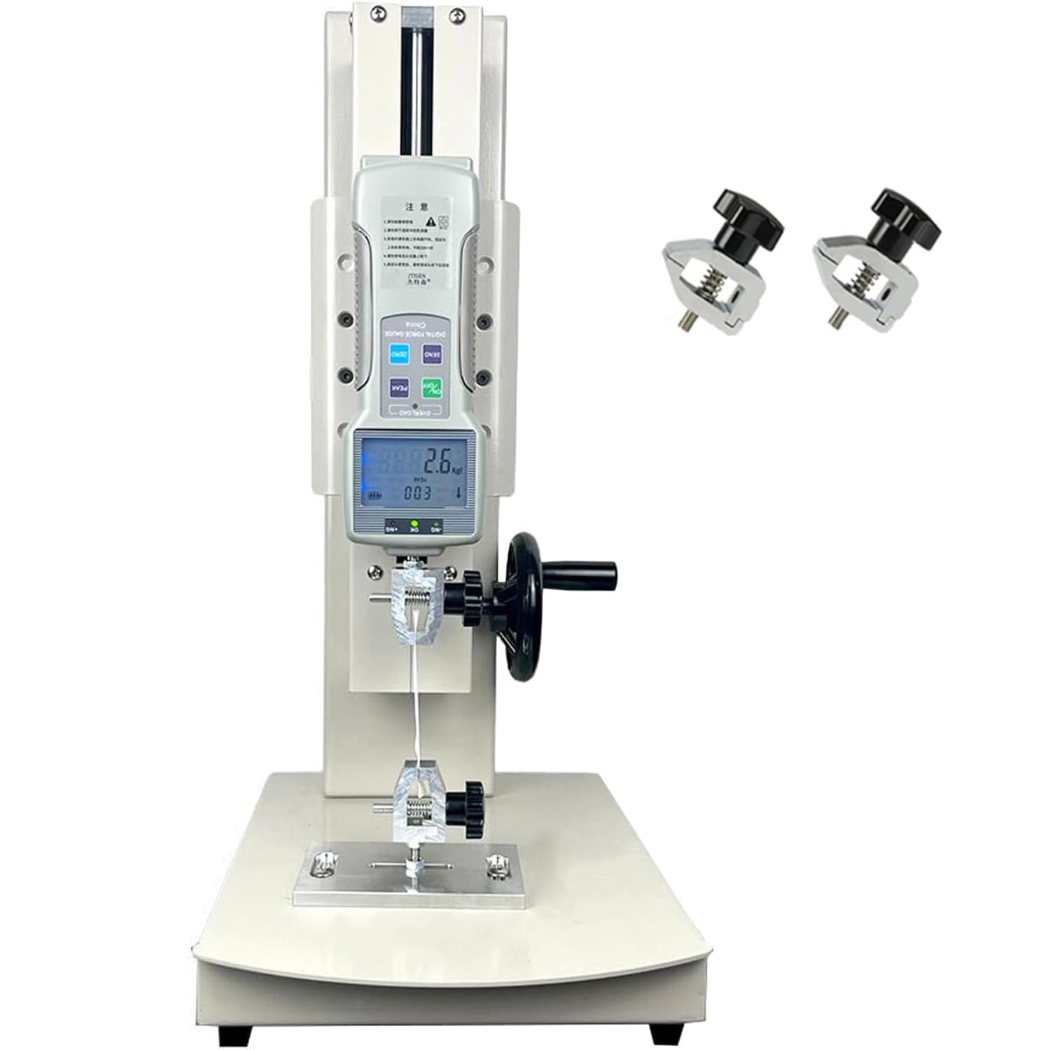 GLBMXDD Digital Pull Force Tester, 10-2000N Hand Crank Vertical Tensile Test Bench, with 5 Probes, 2 Testing Clamp, Stroke 220mm, for Textiles, Sports,hardware accessories 100N