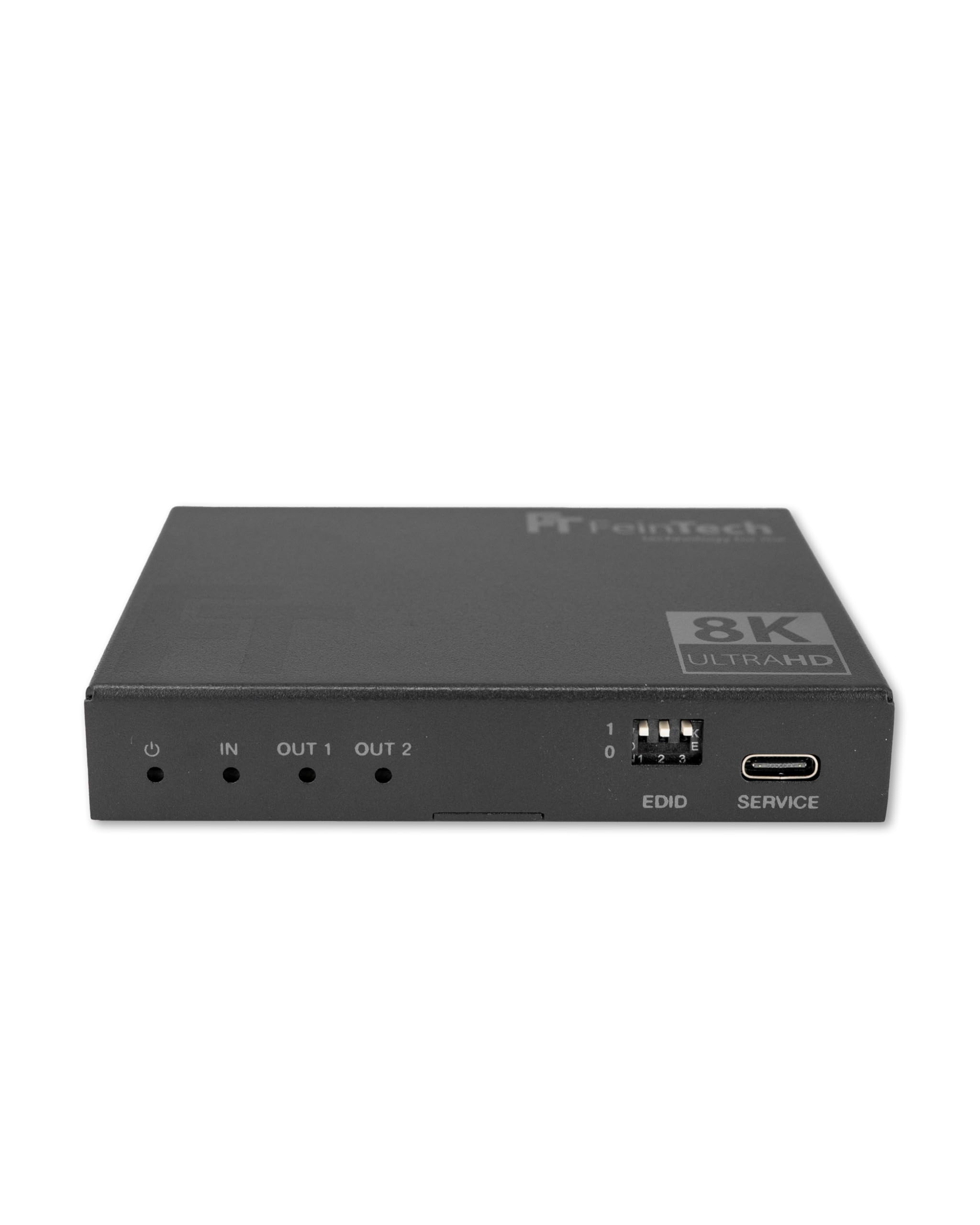 FeinTech SP210 HDMI 2.1 Splitter 4K 120Hz 8K VRR ALLM, Verteiler mit Downscaler für 2 Monitore gleichzeitig, CEC-Pass, kompatibel zu HDCP 2.3, HDR, Dolby Vision
