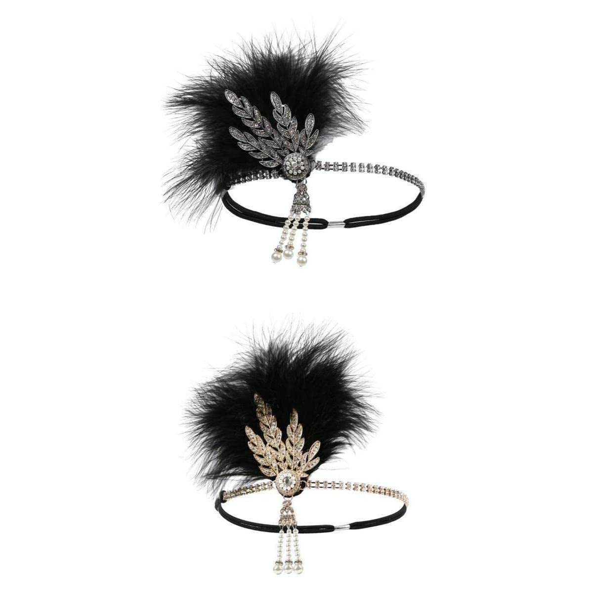 nivaa 1920s Feather Headband Flapper Headpiece Fancy Headdress Fascinator 2 Pack-picture-15