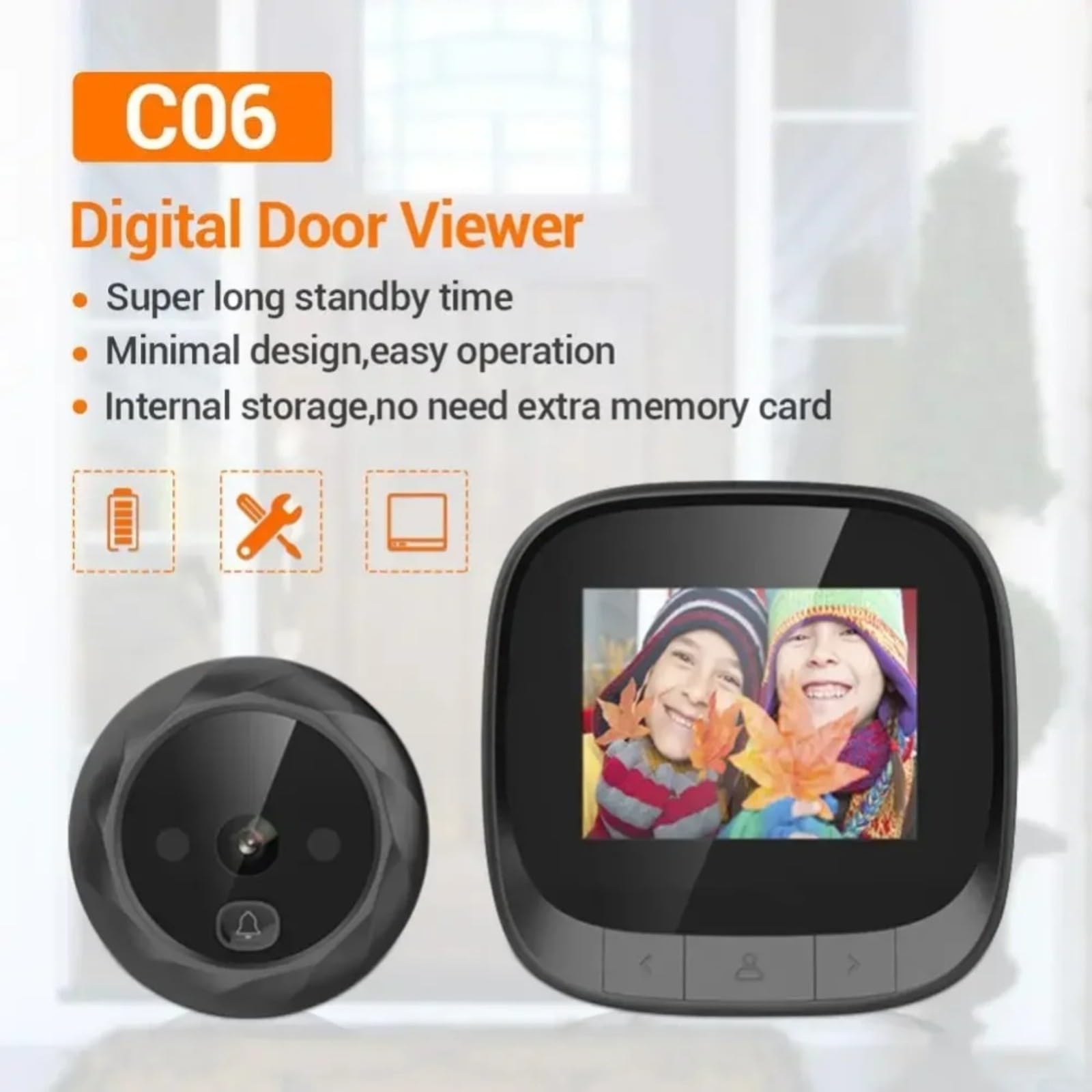 Spioncino digitale per porta, con telecamera elettronica da 2,4 pollici con schermo LCD per visione notturna, monitor di sicurezza a 90 gradi con ampia visuale grandangolare