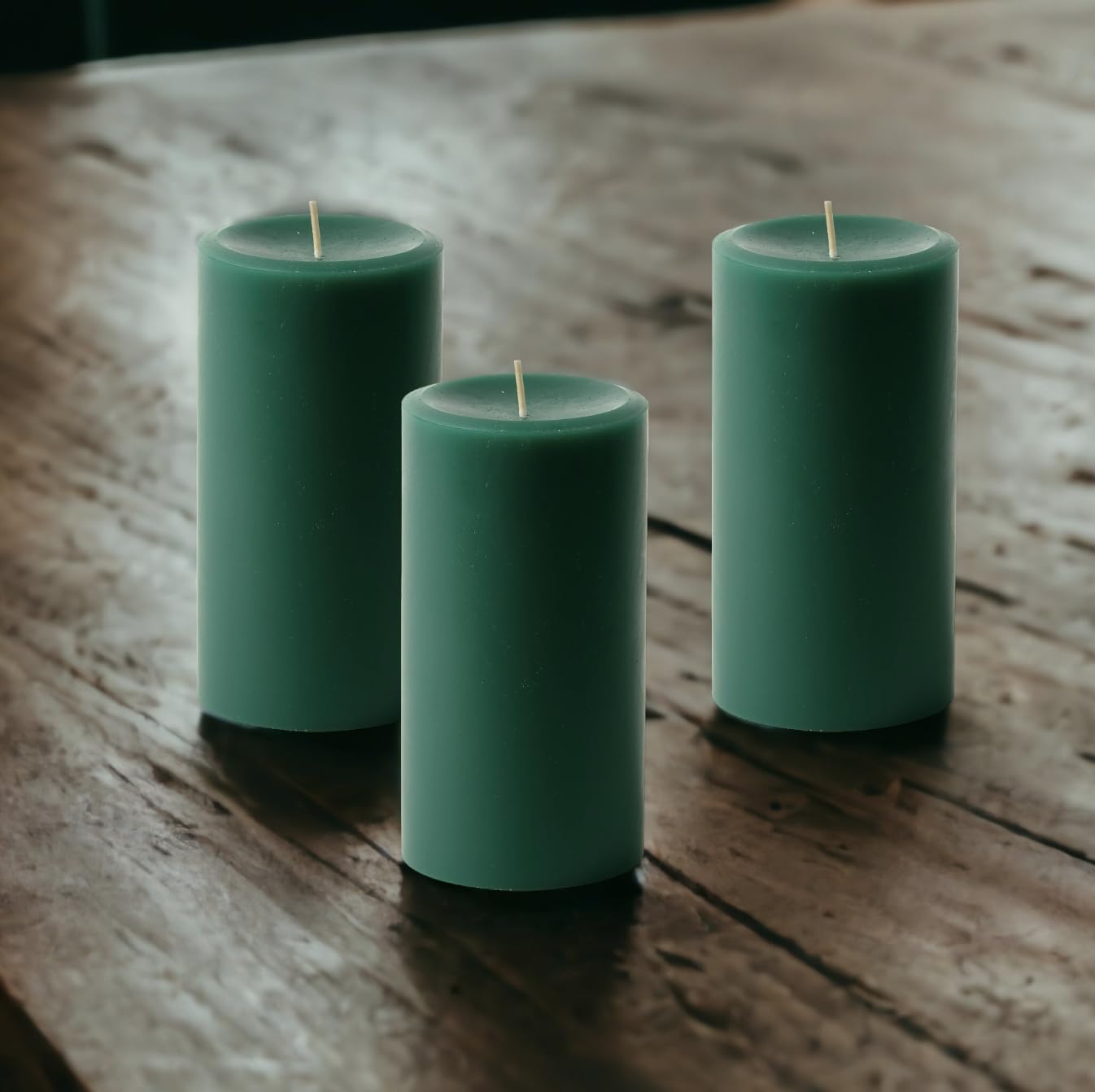 3" x 6" Hunter Green Pillar Candles (Set of 3) Unscented, Solid Color, Hand Crafted Weddings