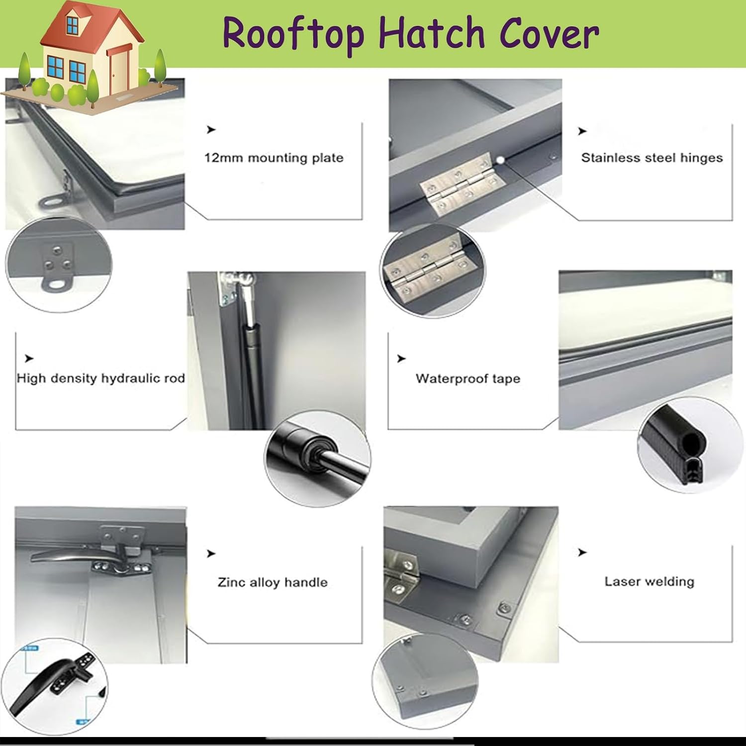30 34 36 38 40 Large Commercial Roof Access Hatch Roof Manhole Lids,Steel Ceiling Entry Hatch with Handle & Gas Shock Strut,Roofs Rainproof Board for Warehouse/School,34x40in(86.3x101.5cm)