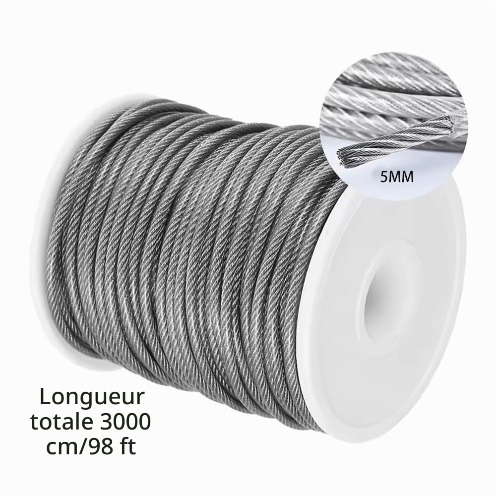 NEWFUN Tendeur Cable, Kit de Suspension de Lumière, Kit de Tension de fil M6 avec Câble Enduit de PVC 5mm,pour Kit de Garde Corps,Fil a linge,Plantes Grimpantes
