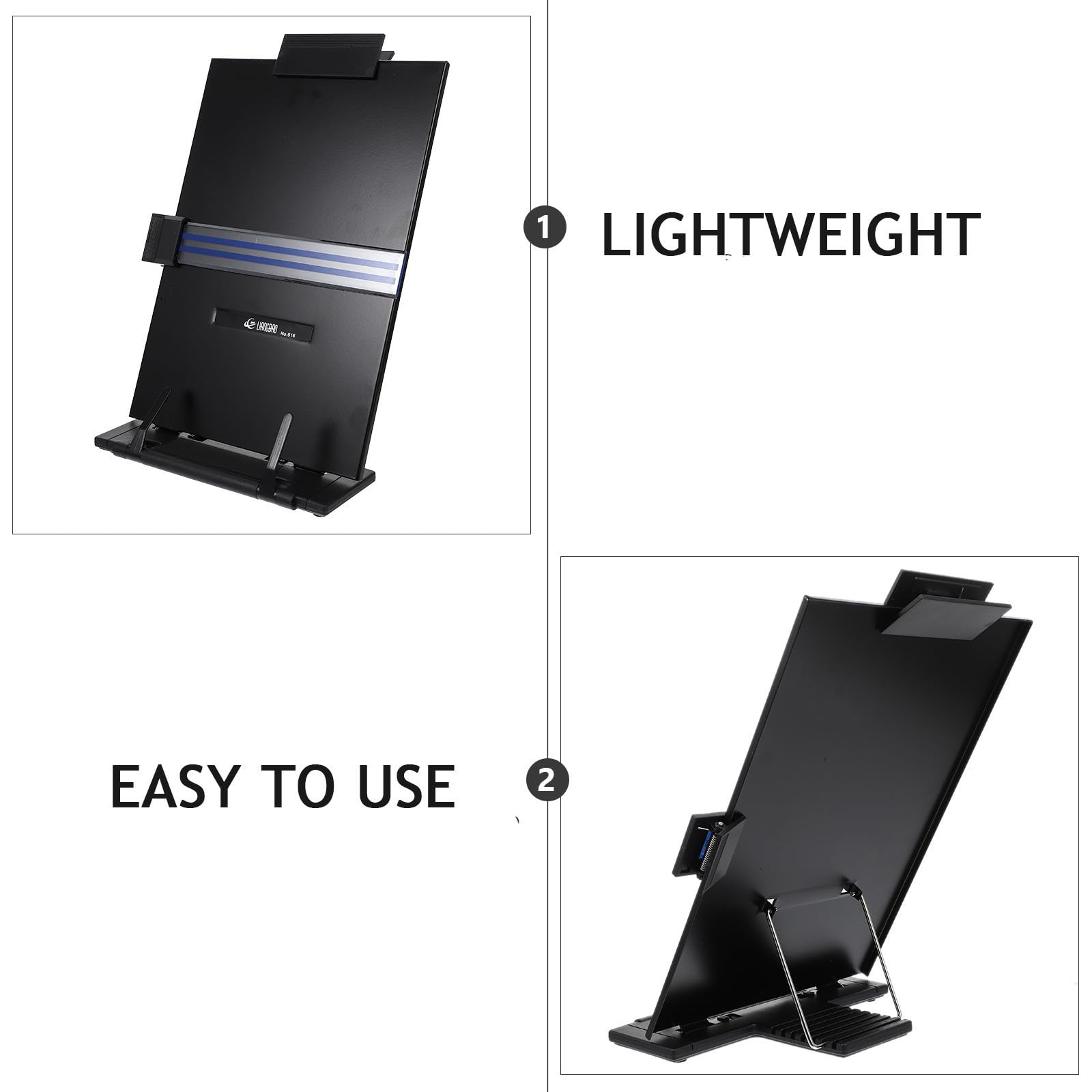 NUOBESTY Pupitre de Lecture Réglable Support de Lecture Multifonctionnel en Fer et Abs Noir Angles Ajustables Pratiques pour Maison et Bureau