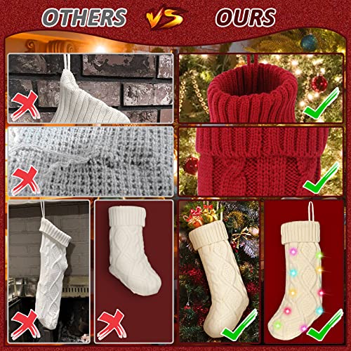 Asizzed Christmas Stockings, 18 Inches Knitted Christmas Stockings 4 Pack With Led Light For Family Holiday Xmas Party Fireplace Christmas Tree Decoration (Red And White) #TOP6