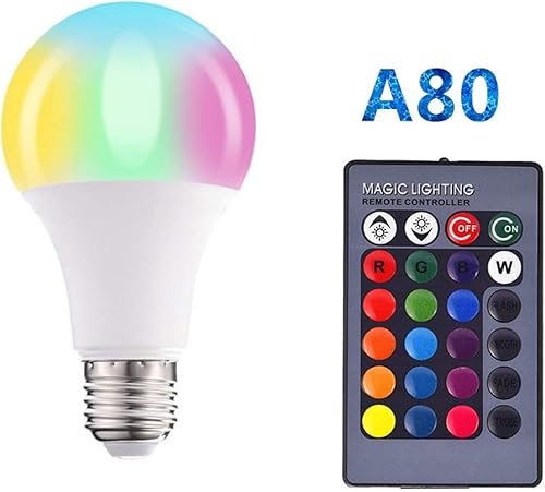 Miniatura 7 de Lighting E27 RGB + bombillas LED blancas con control remoto, A80 regulable equivalente a 150 W, bombilla cambiante de 16 colores con función de