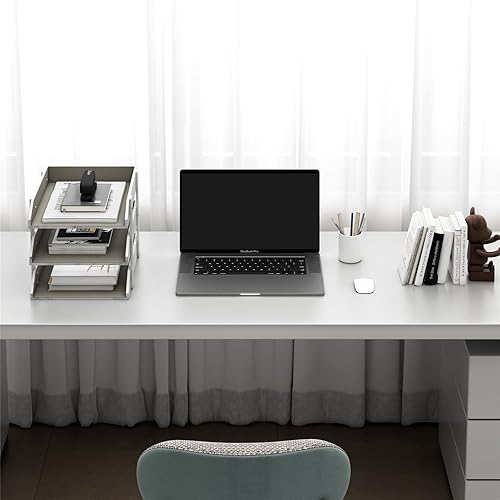 Miniatura 2 de Thipoten - Organizador de escritorio de cuero, 3 niveles apilable para suministros de oficina, papel, archivo, revista, organización de oficina