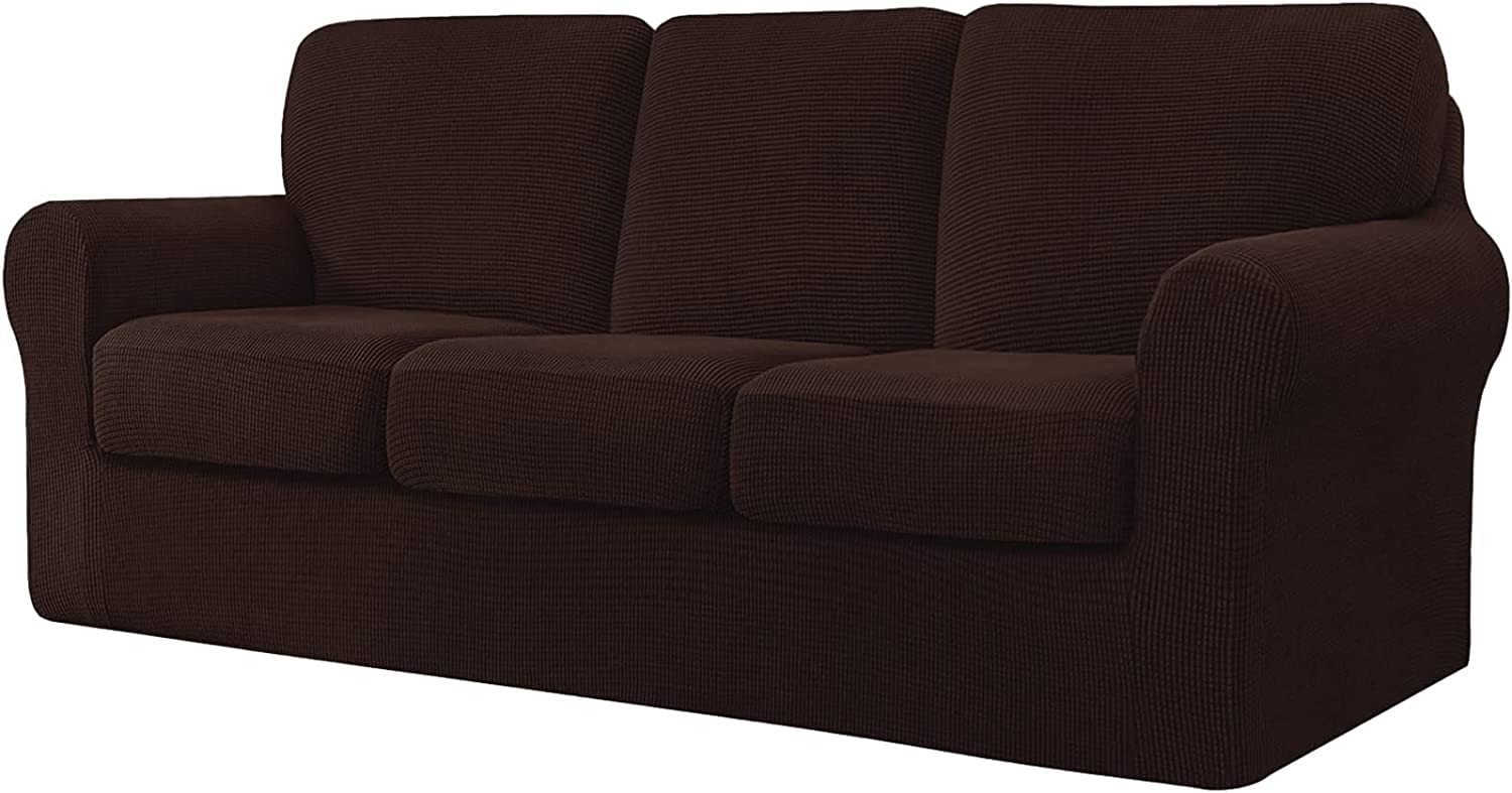 Housse de canapé 3 places extensible marron foncé pour salons