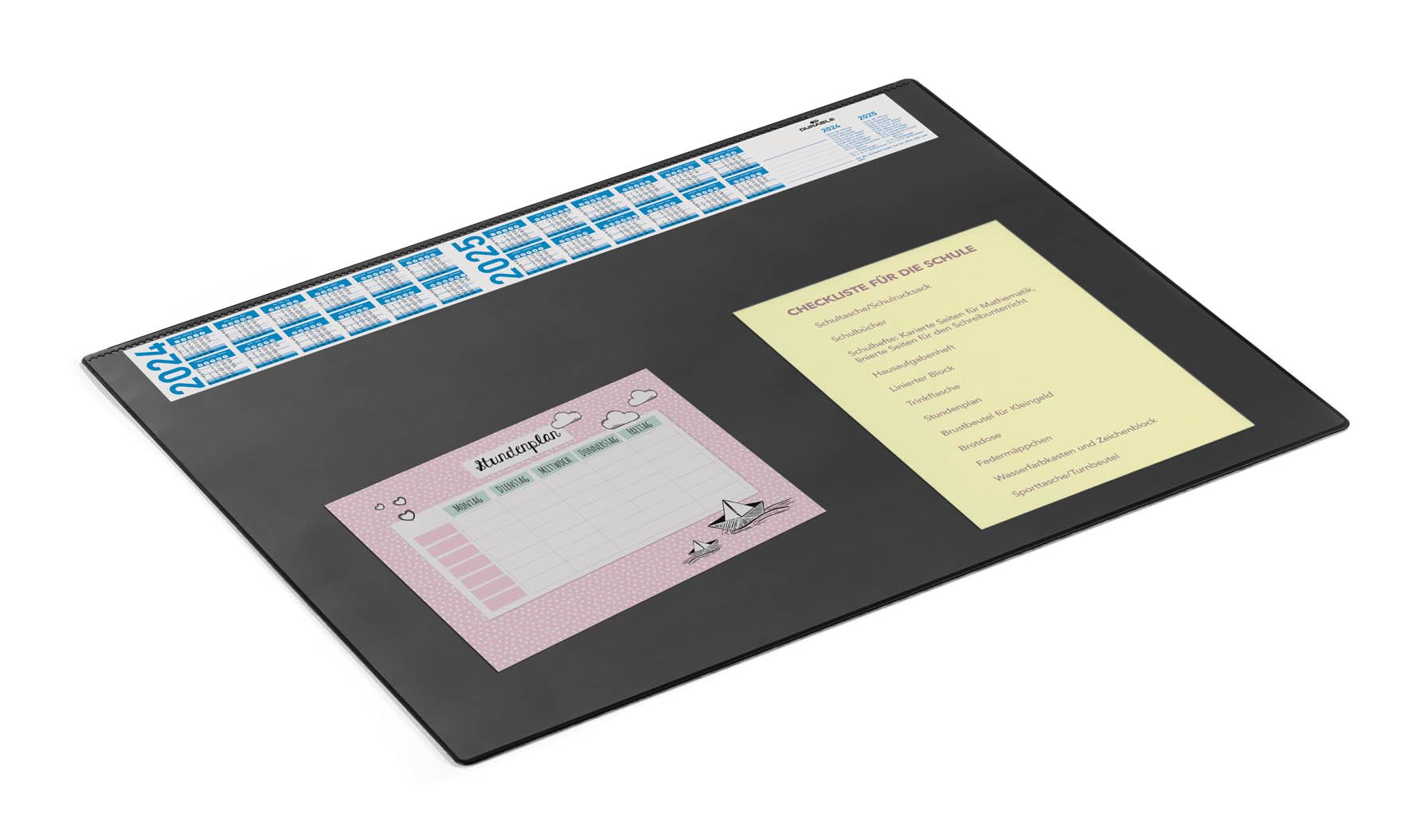 Durable Schreibtischunterlage, transparente Auflage, Kalender, schwarz