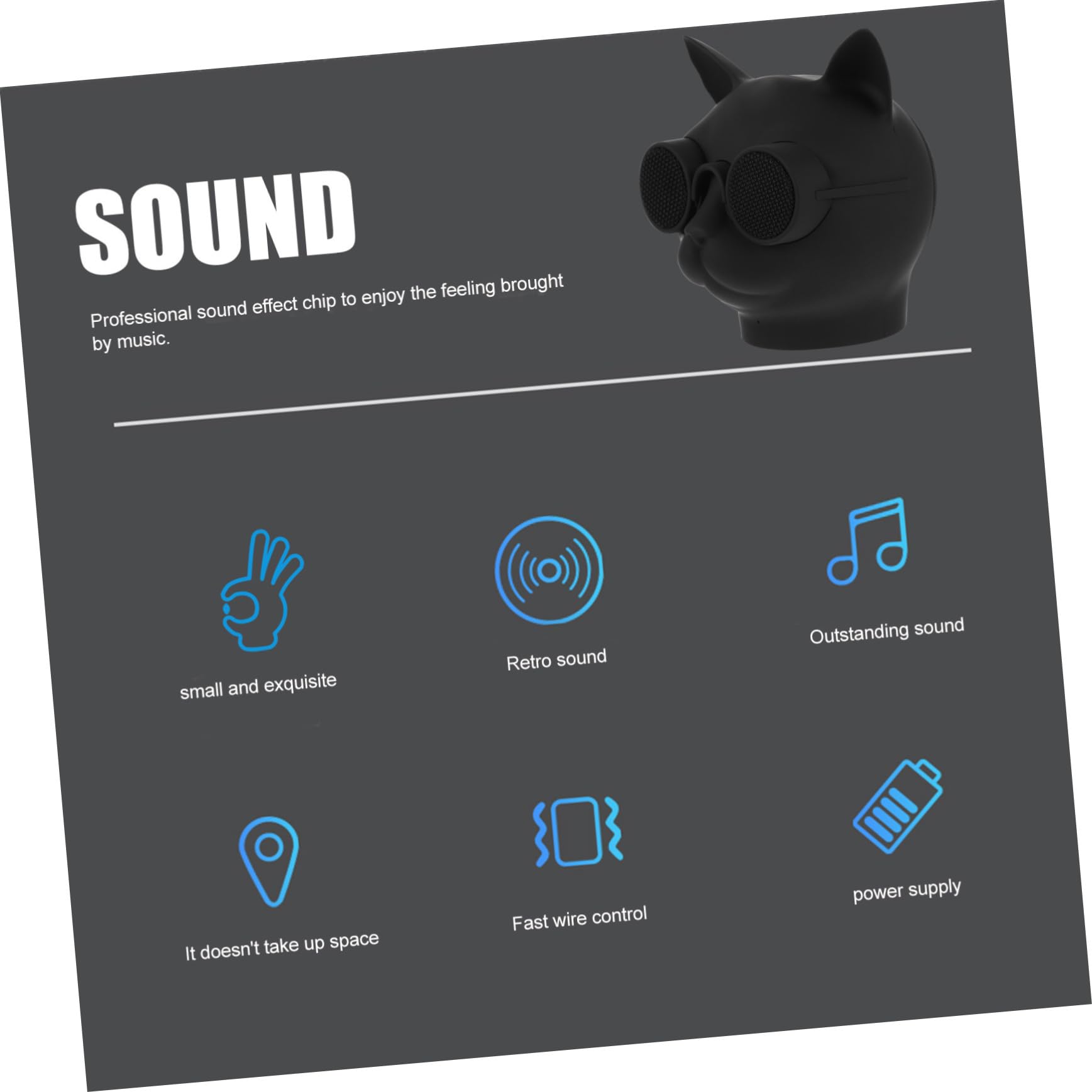 Mikikit Petit Haut-Parleur sans Fil de Tête de Chat, Enceinte Mini en Plastique Noir Batterie 1500mah pour Maison et Bureau