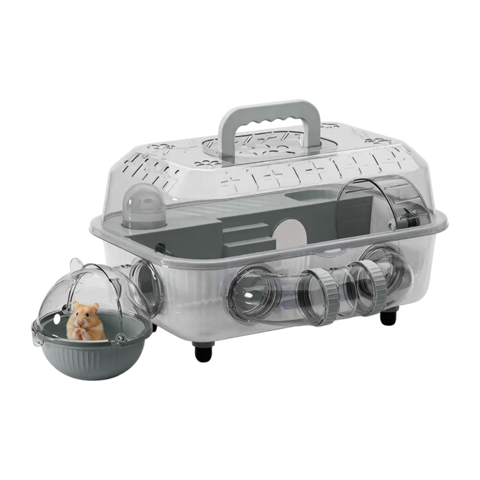2-stöckiger Hamsterkäfig mit Tunnel & leisem Laufrad: Transparenter Reisekäfig für Zwerghamster & Mäuse – Kompaktes Kleintierheim 37x25x22cm für Unterwegs & Zuhause