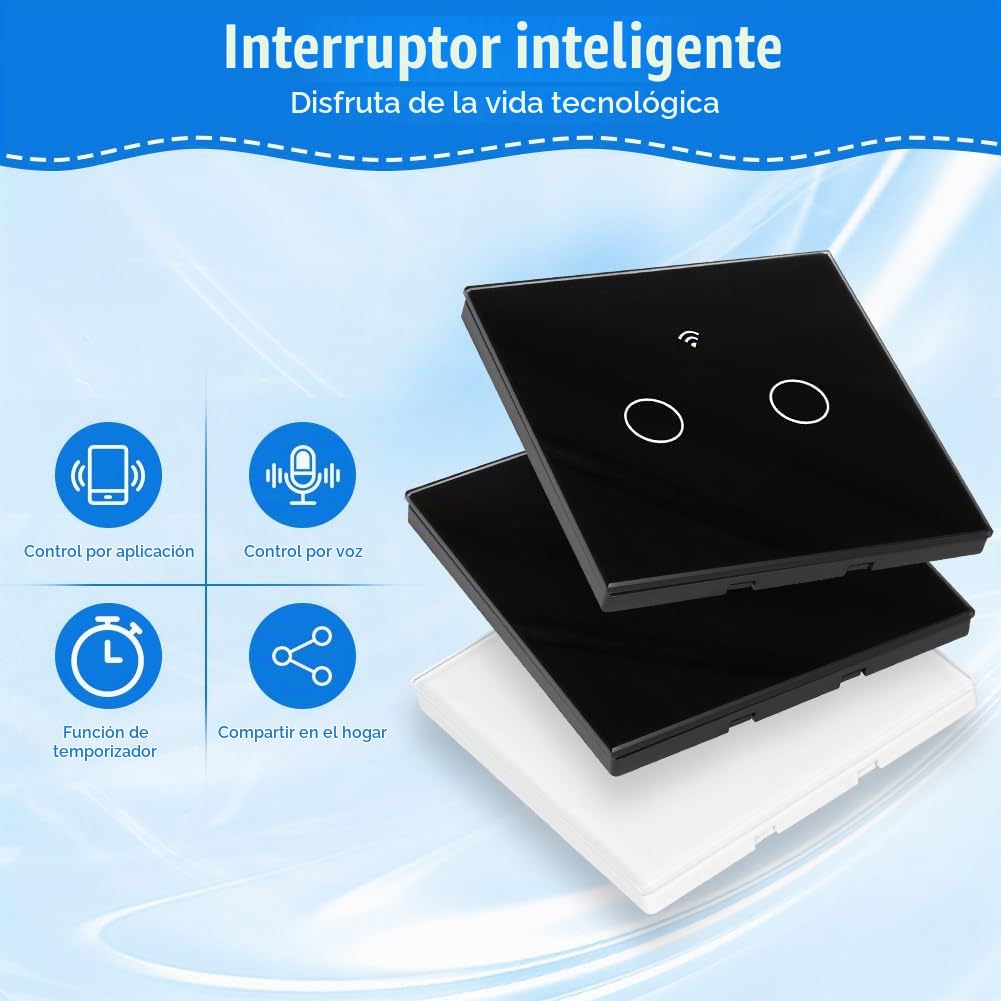 Ainiv 2 Gang Interruptor Pared WIFI, Interruptor Tactil Inteligente con WIFI y Condensador, Admite Control por Voz Compatible con las Aplicaciones Tuya Smartlife/Google Home-Negro