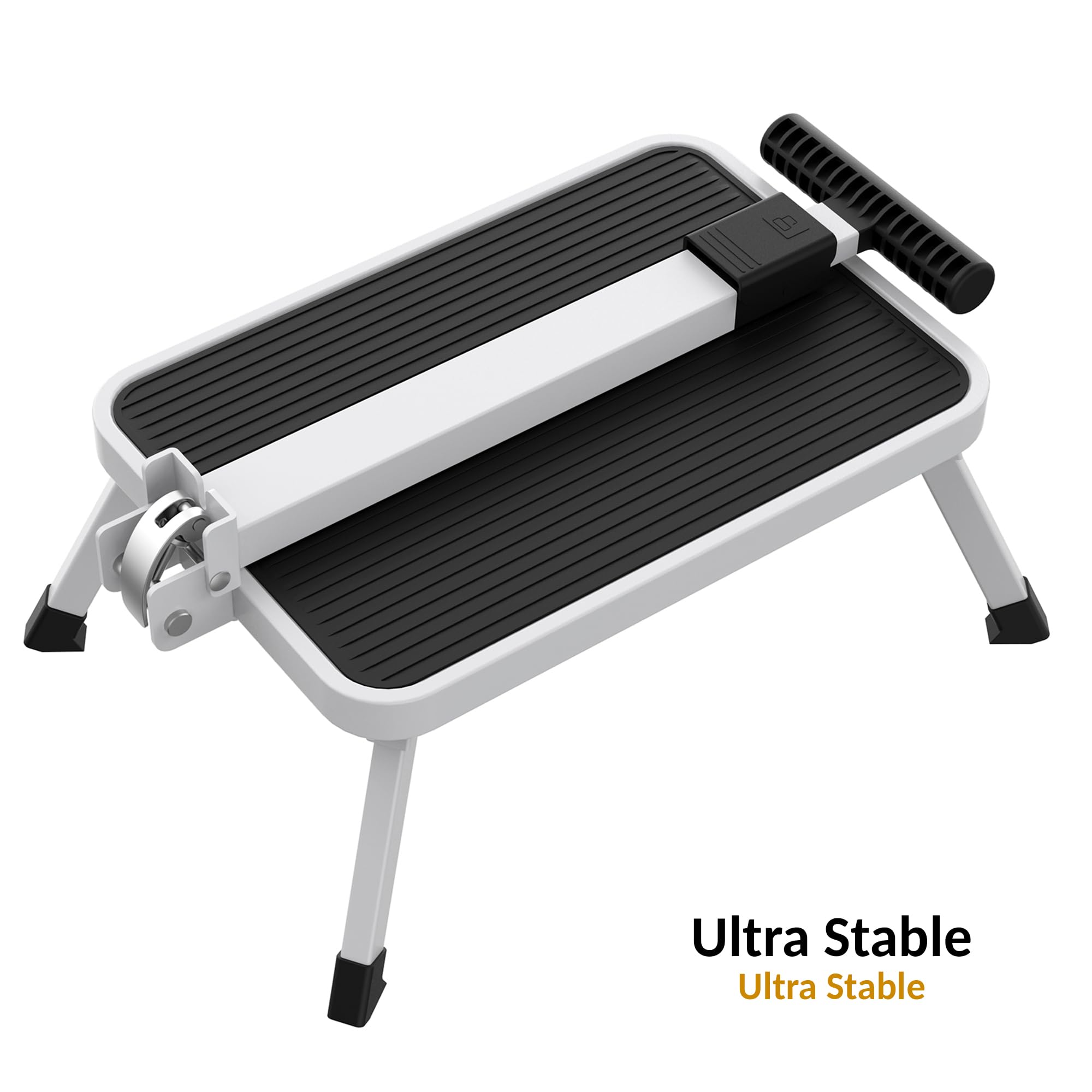 FISHTEC - Marchepied Sécurity + avec Barre D'appui - Grande Plateforme Antidérapante 38 x 26 cm - Pliage Ultra Plat - Hauteur 17 cm - Structure Acier Stable - Salle De Bain Cuisine Placard