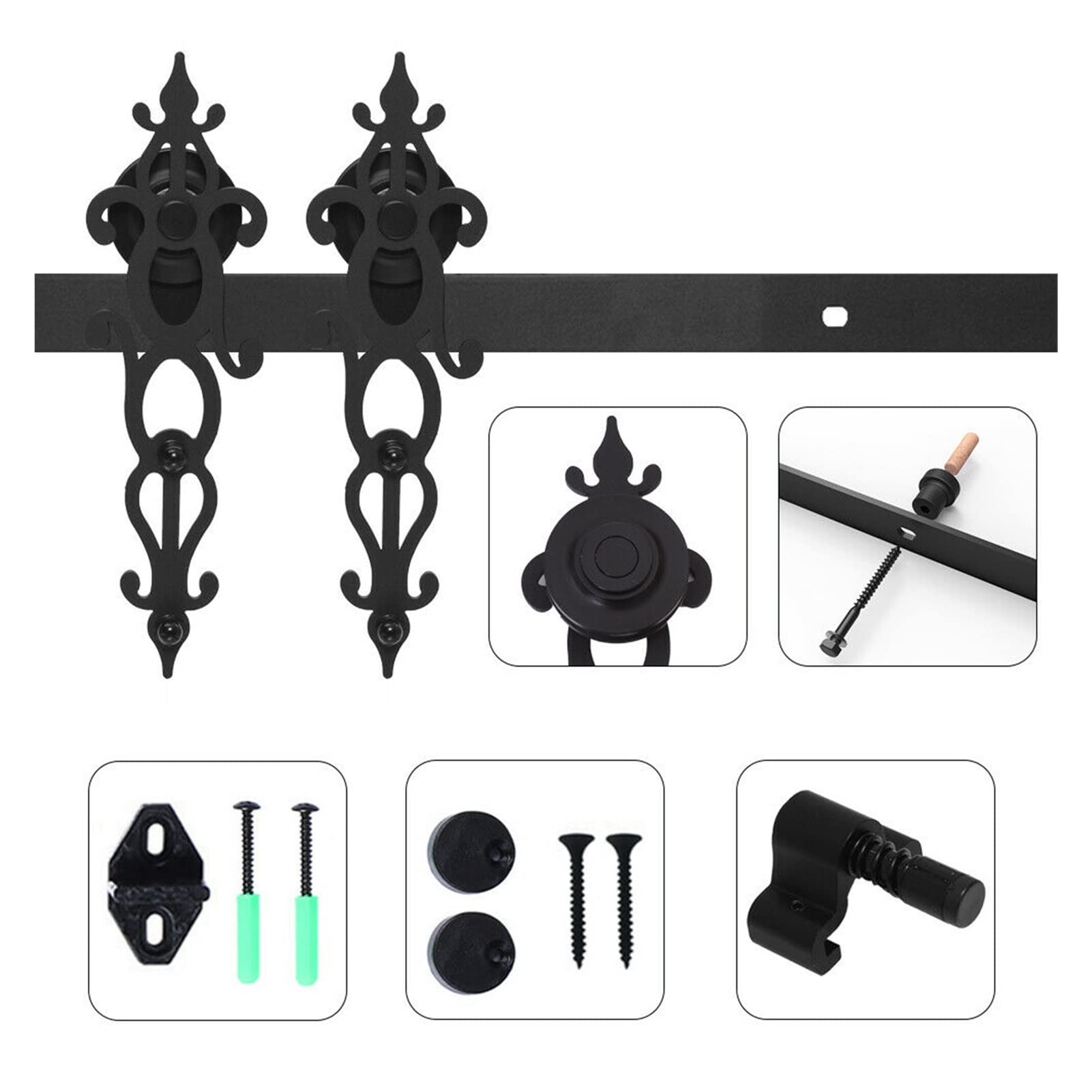 Sliding Door Hardware 2M-6M Sliding Barn Door Hardware Kit 7T-20FT Rail Closet Roller Track Industrial System for Single Wood Door(11FT 335cm)