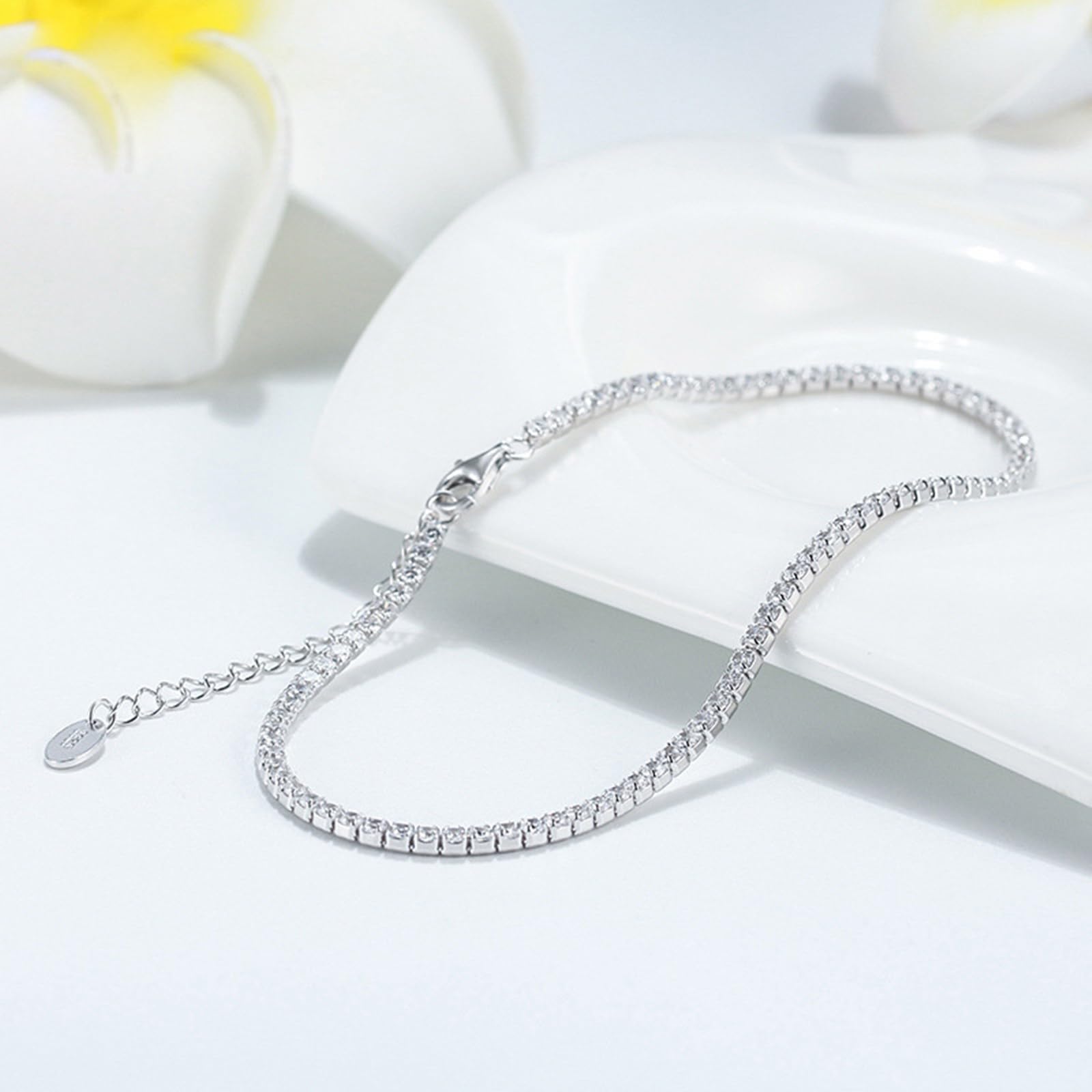 Cavigliera Argento 925 Donna, Cavigliera Donna Estiva Tennis Sottile con Zirconi 2MM Argento, Regolabile Fino a 25 cm - Bracciali alla Caviglia da Spiaggia Cavigliere per Donne