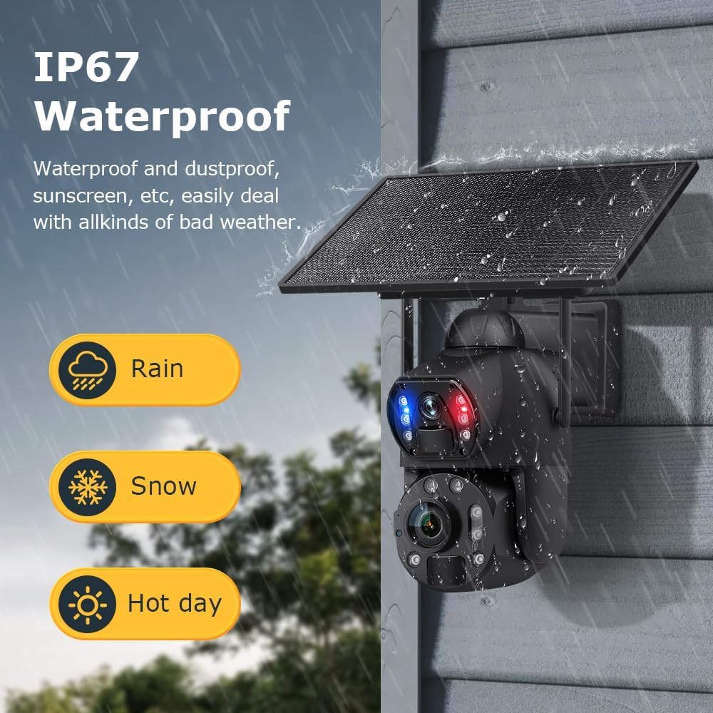 SHIWOJIA WLAN Überwachungskamera Aussen Solar, 360° PTZ Solar Kamera Outdoor mit Dual Objektiv, 36X Zoom, 100m Ultra HD Nachtsicht，Farb-Nachtsicht, 2-Wege-Audio​, IP66