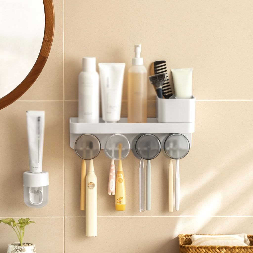 Estante para Cepillos de Dientes Scatola portaspazzolini a Parete Portaspazzolino Grigio Accessori for Il Bagno Staffa portaoggetti con Tazza Facile da installare(L31.2cm)