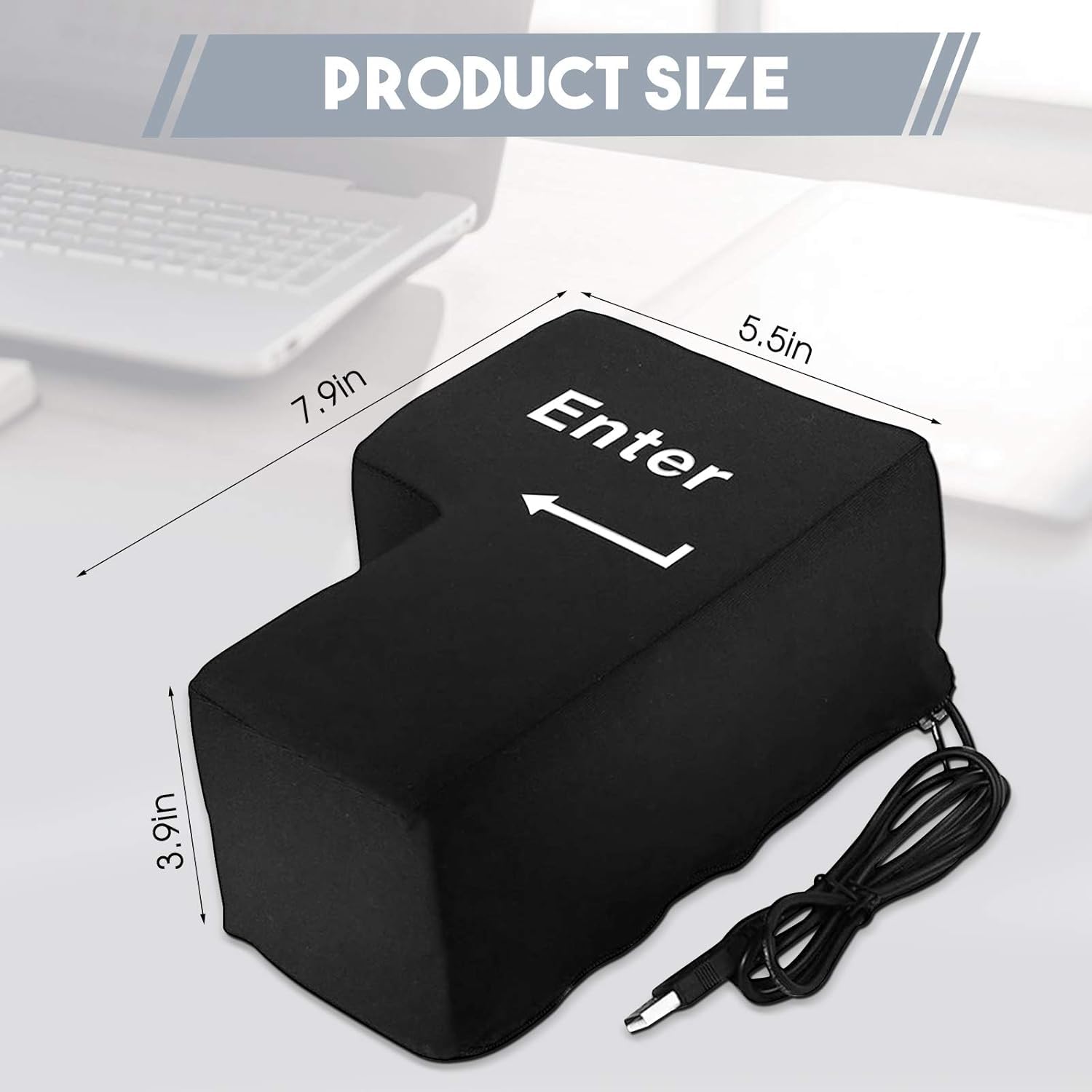 Grande Touche d'entrée,Gros Bouton Entrée,Touche Entrée avec Coussin de Bureau Clavier USB Gadget pour Anti-Stress,Outils de Soulagement du Stress pour le Bureau,Grand Coussin de Touche d'entrée