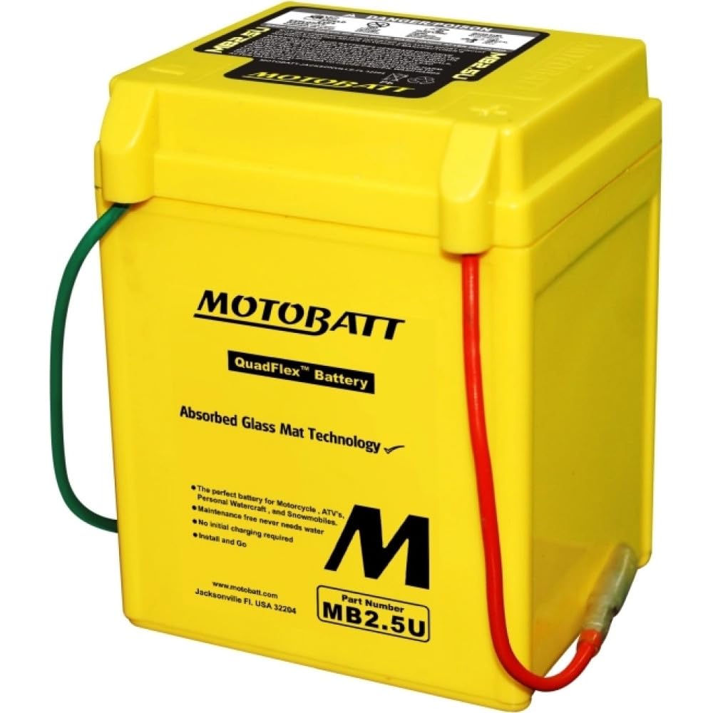 Motobatt MB2.5U Akku – 12V 2Ah, AGM Technologie, Auslaufsicher, Maße 80x105x70 Mm (LxBxH)