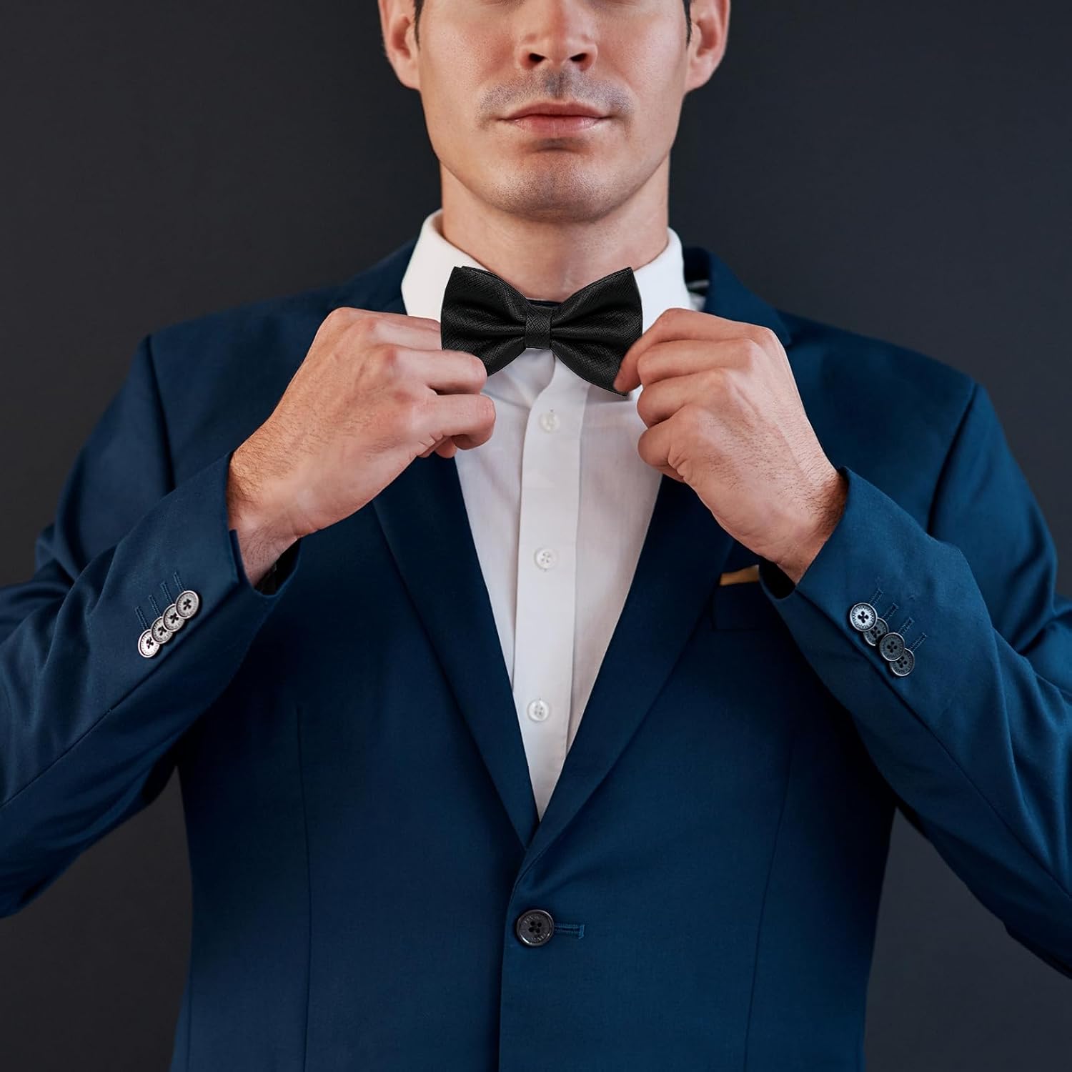 Mens Black Bow Tie Clip on Bow Tie Classic Formal Neck Bowties Black Pre-Tied Bow-Ties Adjustable Solid Color Quality Bowtie Formal Neck Bowties for Banquet Carnival Party Wedding Fancy Dress - Image 5