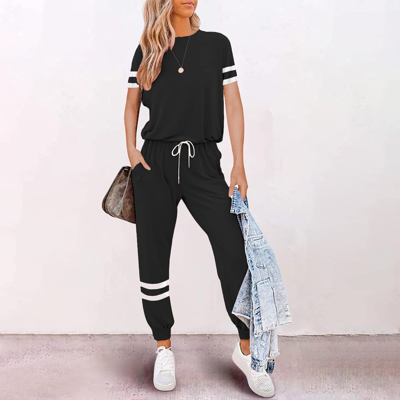 Litthing Conjunto Chándal de Mujer Chandal Completo 2 Piezas De Porta Ropa de Manga Corta y Pantalones Casual para Yoga Set Suave y Cómodo