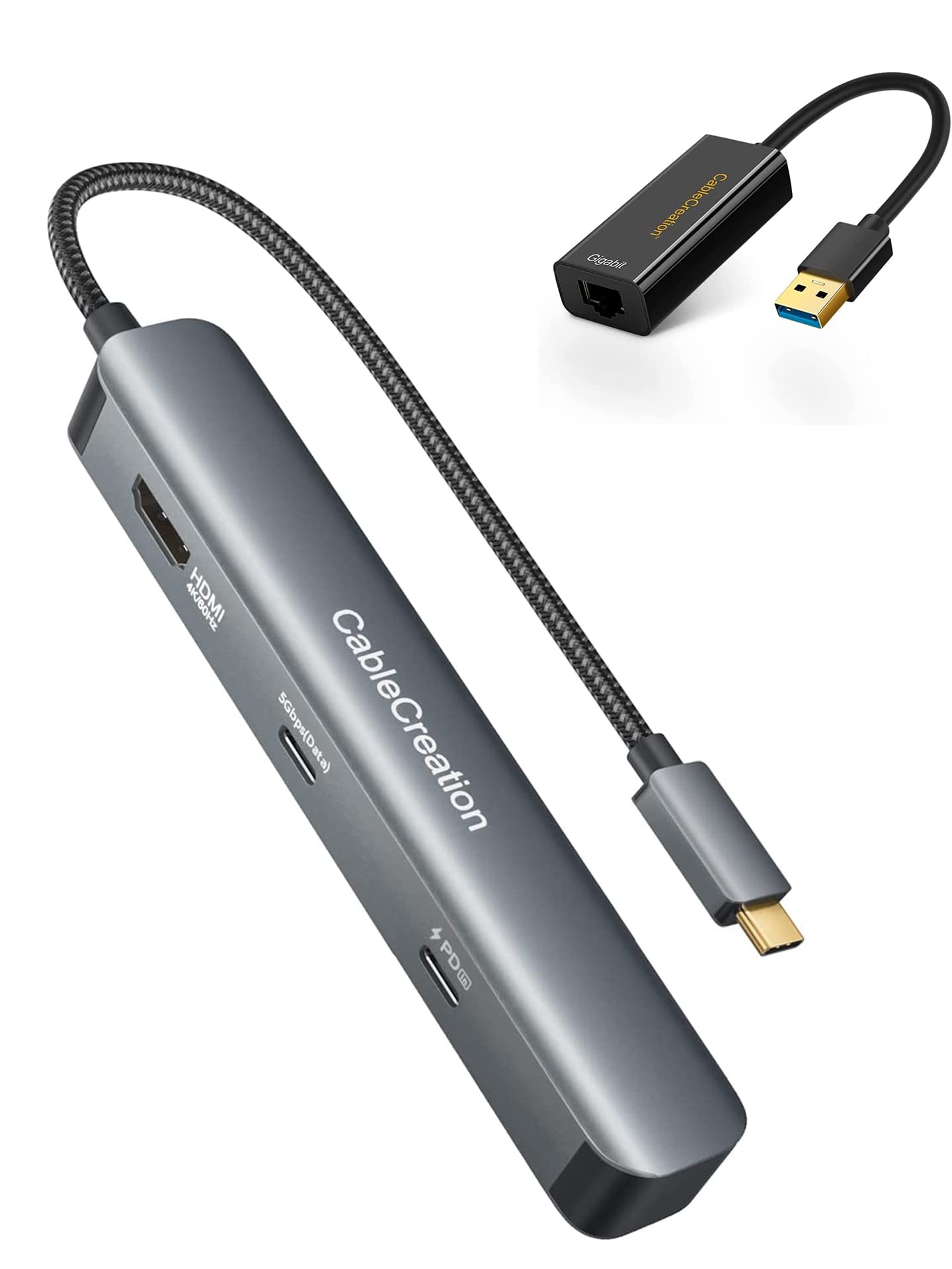Bundle – 2 Items:7-in-1 USB C Hub 4K 60Hz Bundle with USB to Ethernet Adapter