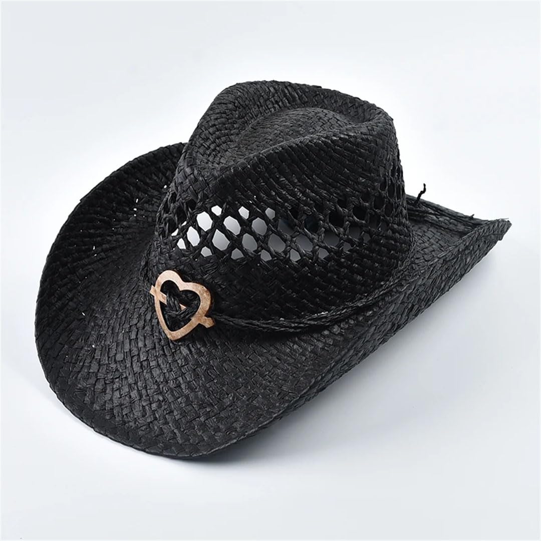 Cappello di paglia da donna, stile occidentale, per attività all'aperto, spiaggia, cappello da sole, Pnnrk, Etichettalia unica