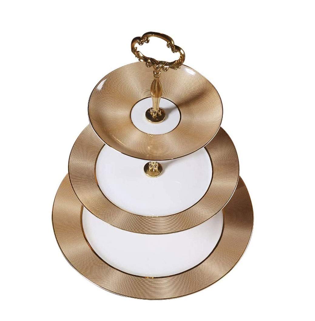 3-Tier-eleganter keramischer Kuchenständer - Dessert-Cupcake-Ständer - Gebäck, die Tablett-Platte für Tee-Party, Hochzeit und Geburtstag (Gold)