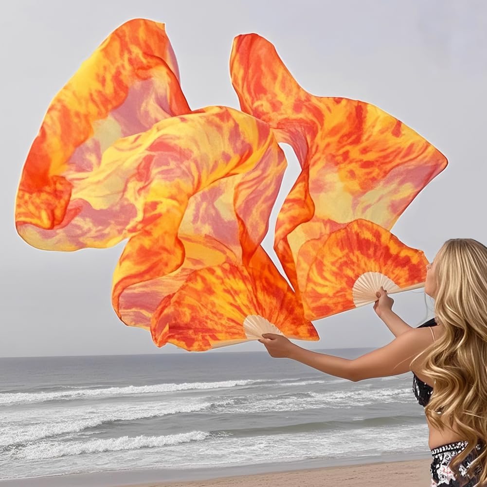 1 Pair(Left+Right) Women Hand Made Real Silk Belly Dance Fan Veils, Giadient Color Length 180cm Width 90cm - Image 6
