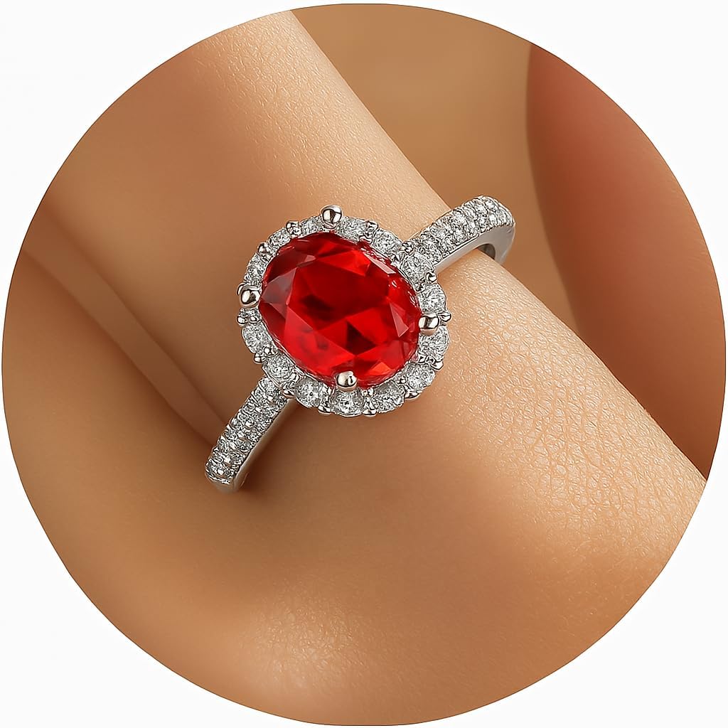 Waimore Adjustable Horseshoe Ring for Women, Ruby Red Cubic Zirconia Statement Jewelry, Nickel-Free White Gold & Platinum Plated Design for Anniversary, Engagement, Birthday or Everyday Wear - Image 2