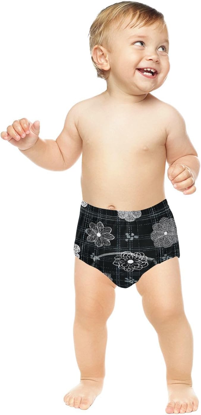Little Boys Toilet Training Pants Soft Cotton White Flower Black Plaid Boxer Briefs Boxers Underwear for Kids 2T