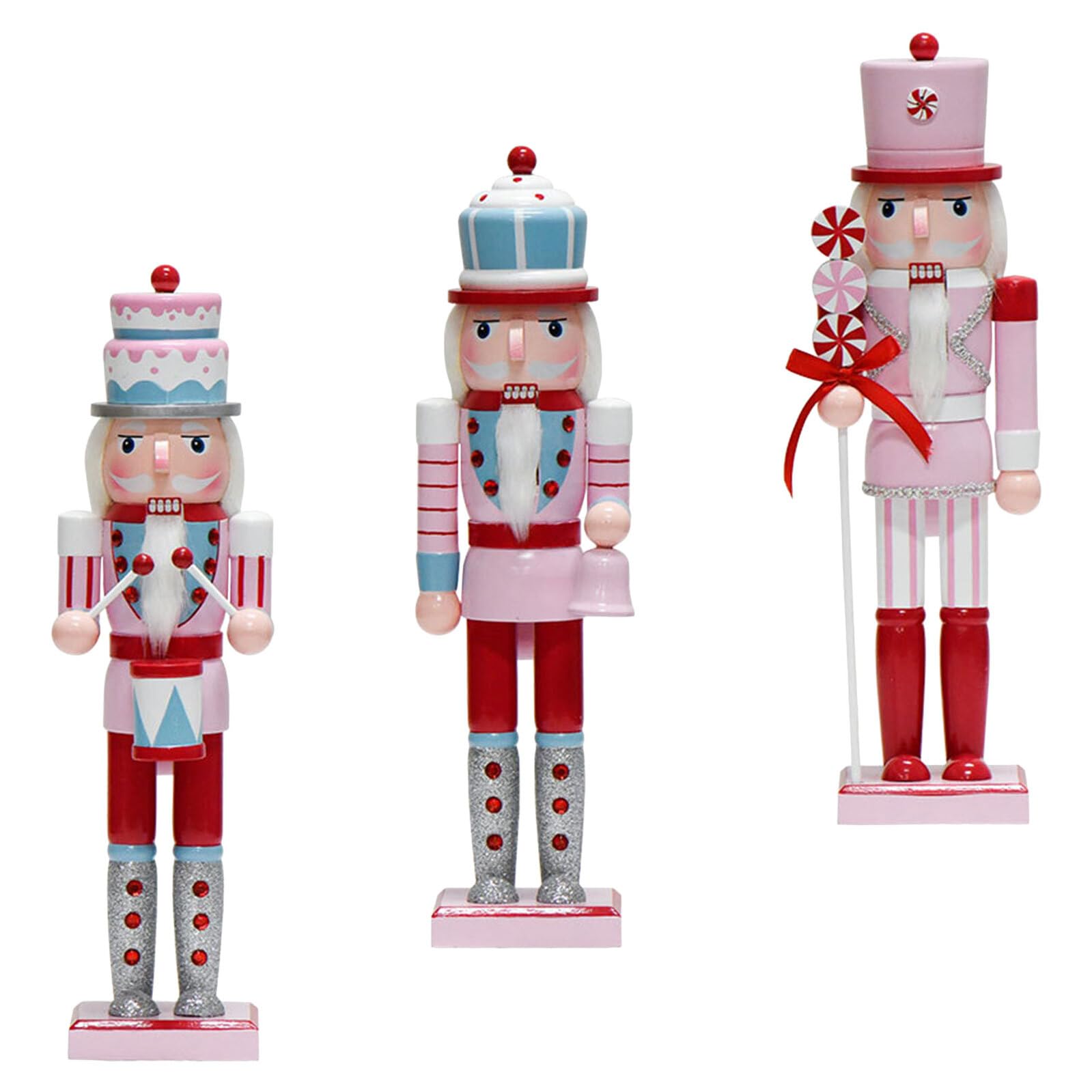 3 Sztuki Częściowy Drewnianych Figur Żołnierzy Dziadków Do Orzechów Pastelowe Kolory Dekoracja Świąteczna Do Kominka Stołu i Przyjęć Trwałe i Klasyczne Ozdoby Bożonarodzeniowe
