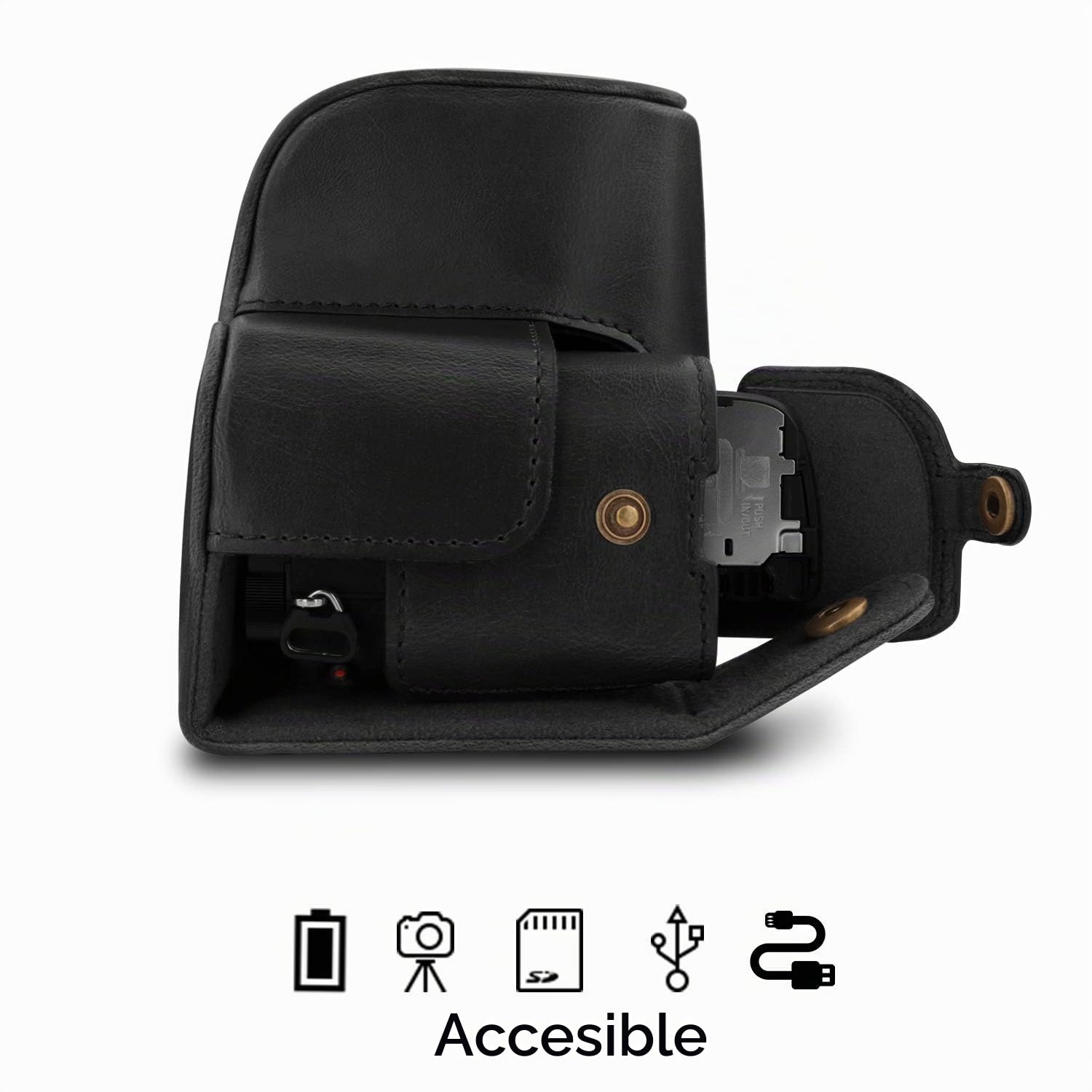 MegaGear MG1651 Ever Ready - Funda de Piel para cámara Sony Alpha A6100, A6400 (16 a 50 mm), Color Negro