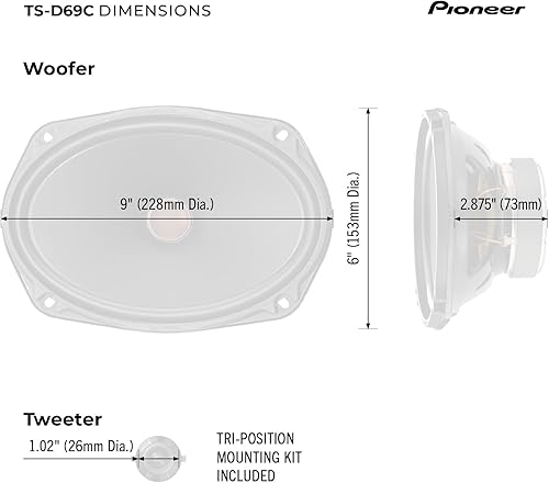Miniatura 6 de Pioneer Serie D TS-D69C - Altavoces de 2 vías de 6 x 9 pulgadas (par) - 330 W máximo, agudos nítidos + voces claras, actualización ideal de fábrica,
