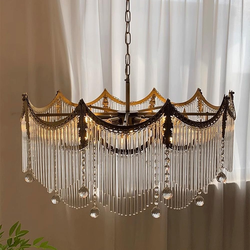 8 Lights Crystal Chandelier, 23.6'' French Luxury Vintage Ball Chandeliers, Crown Crystal Living Room Pendant lights, American Dining Room Light, Bedroom Foyer Kitchen Industrial Lighting Fixture