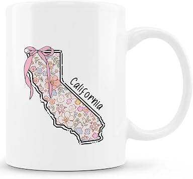 Coquette California Gifts Mug - Pink Bow Floral Coffee Mugs, California Souvenirs and Gifts Ceramic Coffee Mug 11 Oz
