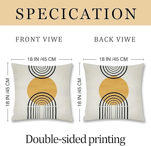 Miniatura 5 de Juego de 4 fundas de almohada de 18 x 18 pulgadas, patrón abstracto amarillo de mediados de siglo, moderno, simple, geométrico, círculo, rayas