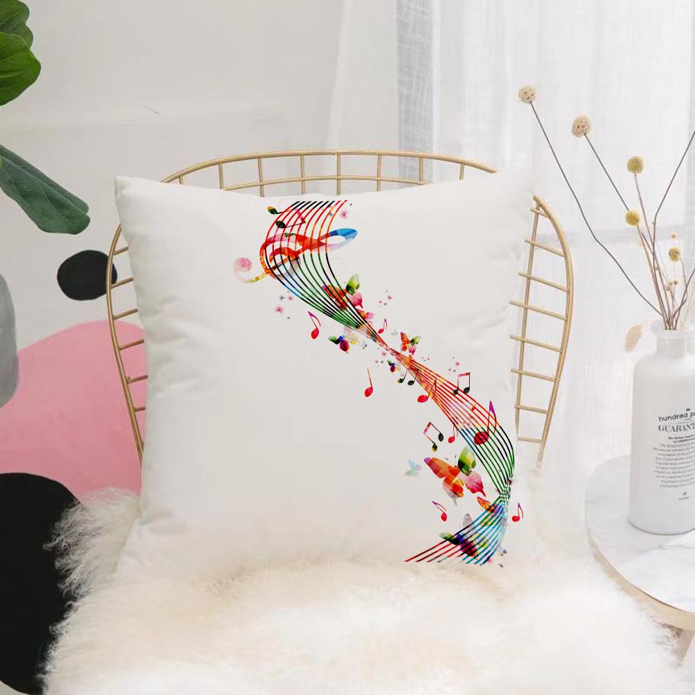 HYMSXW Cushion Cover,Throw Pillow Case Home Decorative for Living Room Bedroom Sofa Chair 20X20 Inch,Music decor, colorful graphics with music notes butterfly spring,Pillowcase 50X50cm