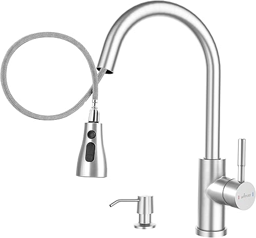Miniatura 1 de APPASO Grifo de cocina con dispensador de jabón, grifo de fregadero de cocina de acero inoxidable con rociador desplegable 3 modos, grifo moderno de