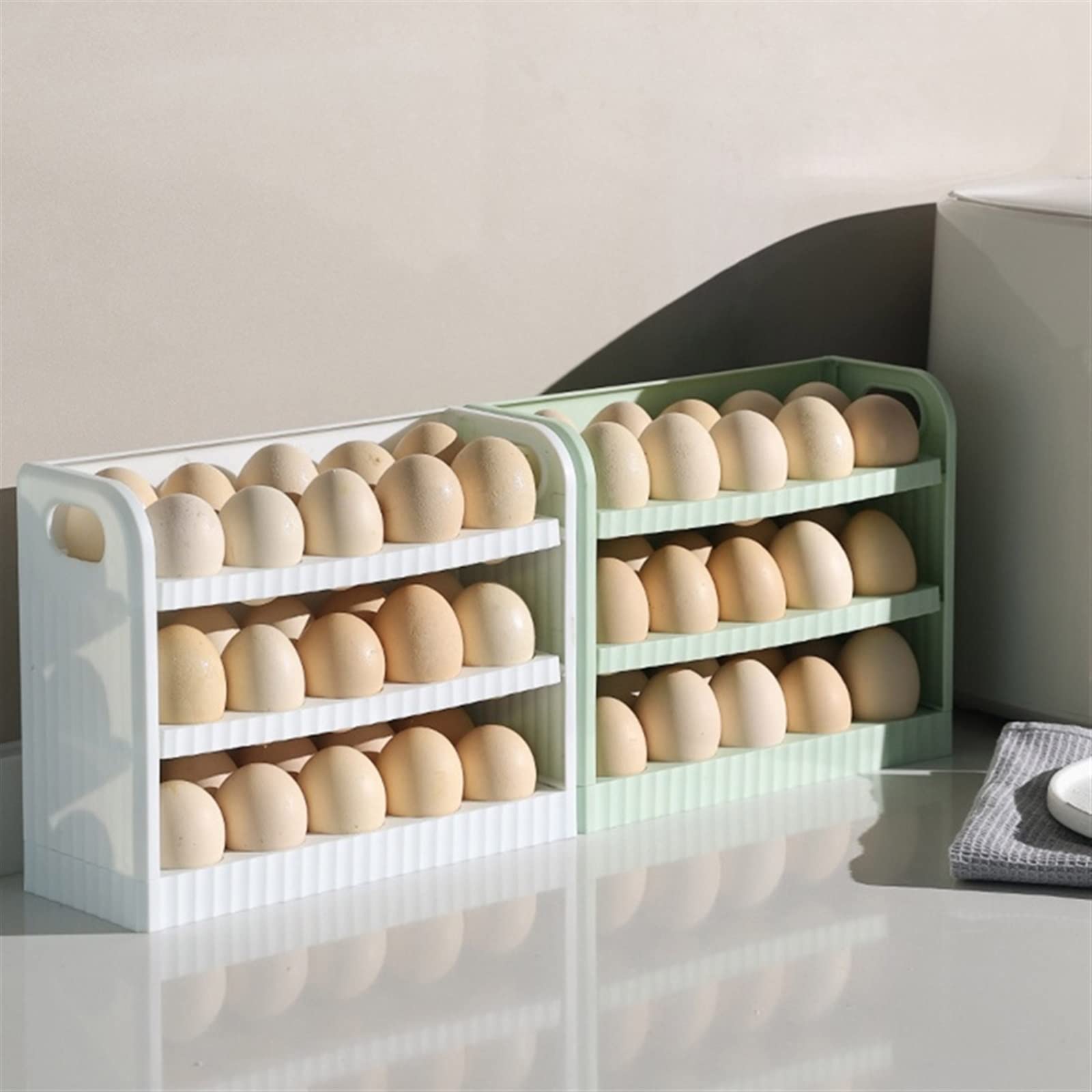 Bandeja de plástico para huevos, El organizador de la cesta huevos del refrigerador tiene capacidad for 30 blancos y verdes(White)