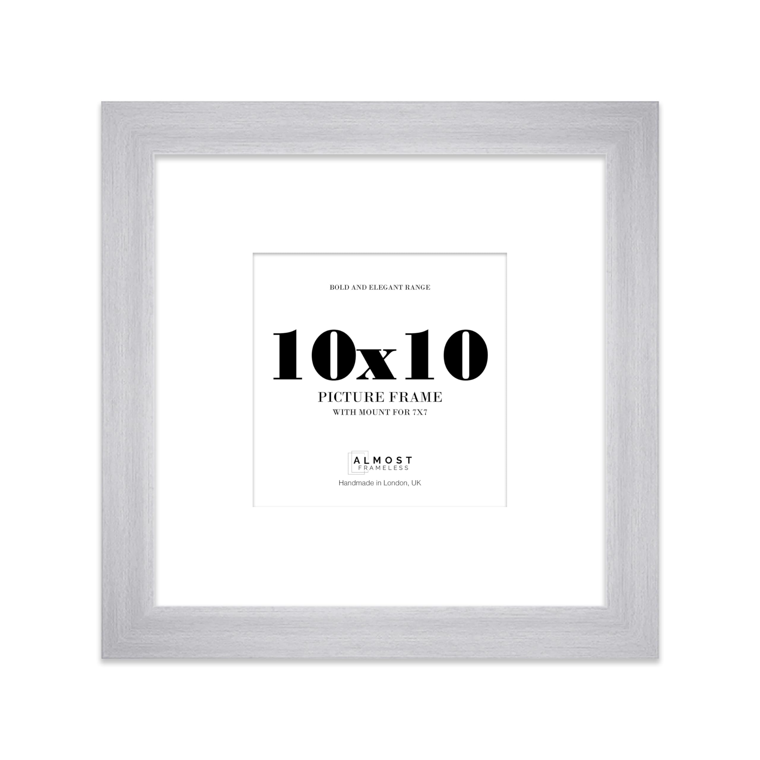 10x10" Silver Square Frame With Mount for 7x7" Pictures 28mm Edge Frame Display with Wall Hooks and Kickstand, 1 Pack