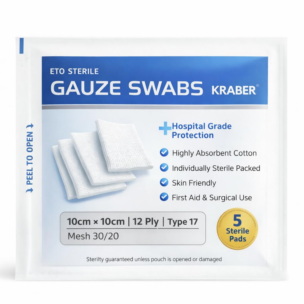 Gauze Swabs 5pcs in One Pouch, Sterile ETO, (Thread) for Makeup Remover and for Dressing for small cuts and wounds Pack of 50 - Pouches (10cm x 10cm - 12ply Sterile, 50)-image-38