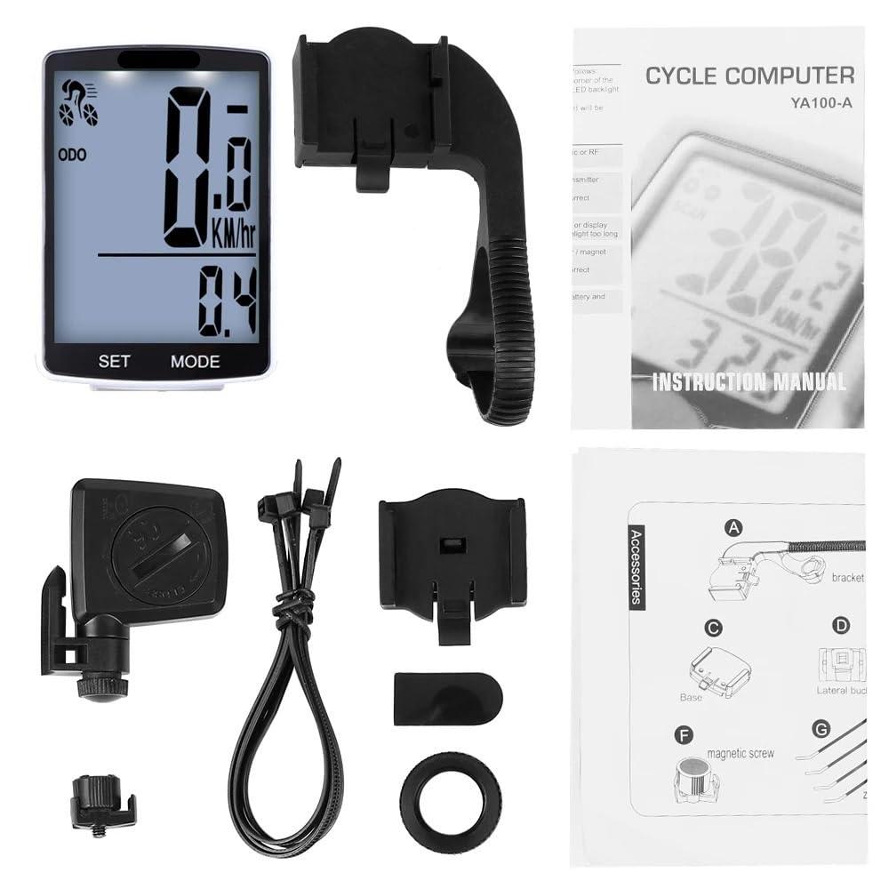 Contachilometri Bici Tachimetro for Bici Wireless Contachilometri Ciclo Impermeabile Cronometro a Temperatura misurabile Ciclocomputer(Black Green Backligh)