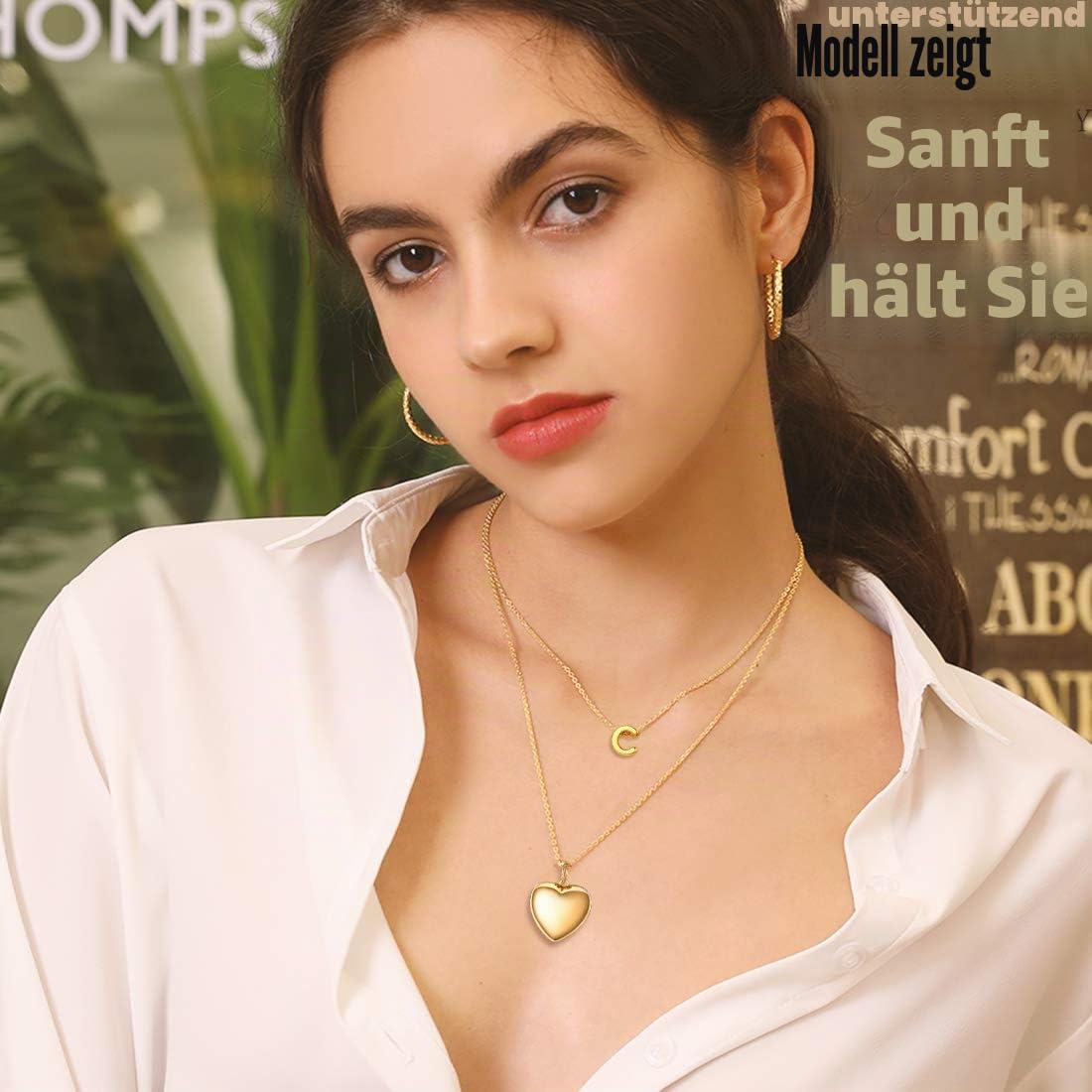 SILVERCUTE Damen Collier 925 Sterling Silber/18k vergoldet Foto Gravur Kette personalisiert Herz/Runde/Oval Medaillon Anhänger mit 1,5mm 45cm Rolokette einzigartiges Schmuck Geschenk für Mädchen