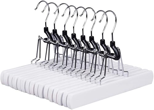 Miniatura 8 de Amber Home Paquete de 10 perchas de madera natural para pantalones, perchas de madera con terciopelo acolchado antideslizante, ganchos para