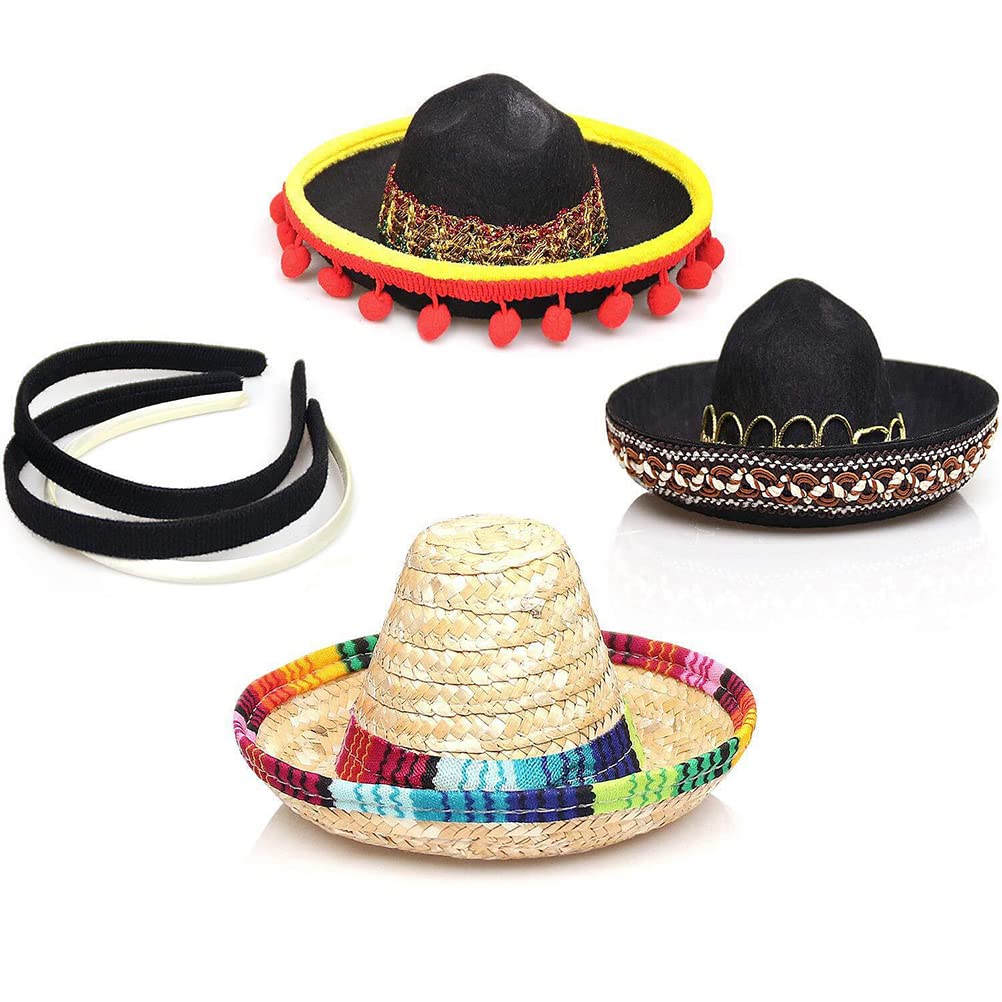 Pack of 3 Mini Carnival Hats, Colourful Mini Straw Hat, Cute Sombrero and Headbands, Party Hats - Image 3