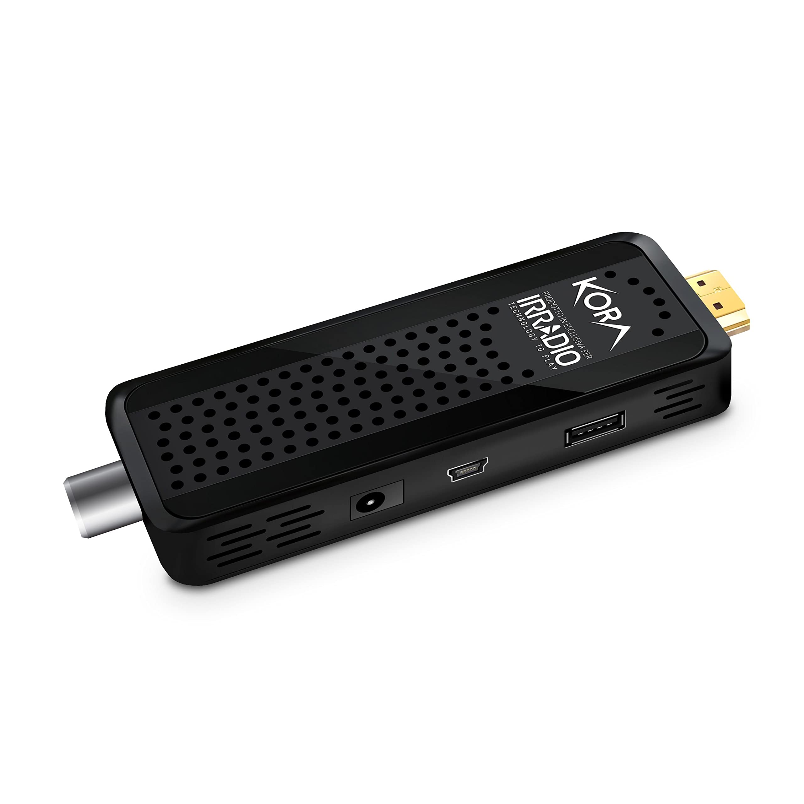 Melchioni Family | Irradio Decoder Digitale terrestre DVB-T2, KORA DTR-3340, Mini Stick, HDMI, HEVC H.265 60hz, 10bit, Sintonia Canali Automatica e Manuale, Riproduzione Foto e Filmati