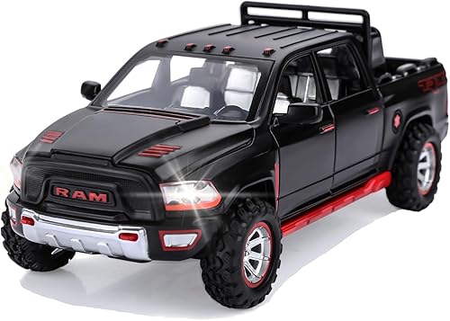 Camiones de juguete para niños RAM TRX 1500 de metal fundido a presión juguetes de juguete con luz y sonido para niños de 3 a 7 años negro